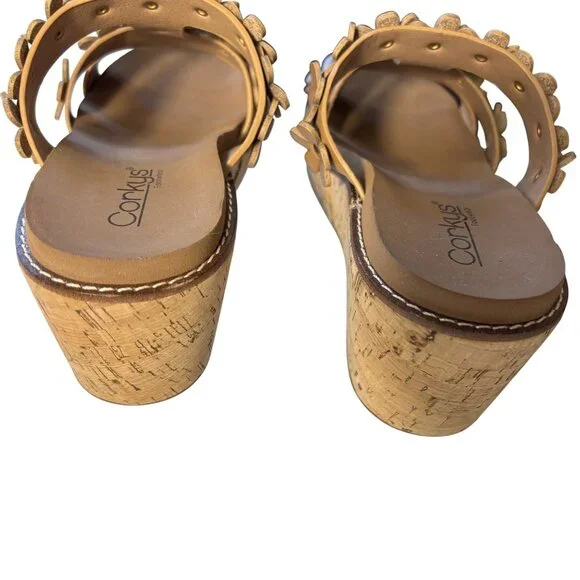 Corkys Floral Wedge Sandals Size 8 Cognac Slip-On Summer Shoes - Picture 5 of 8